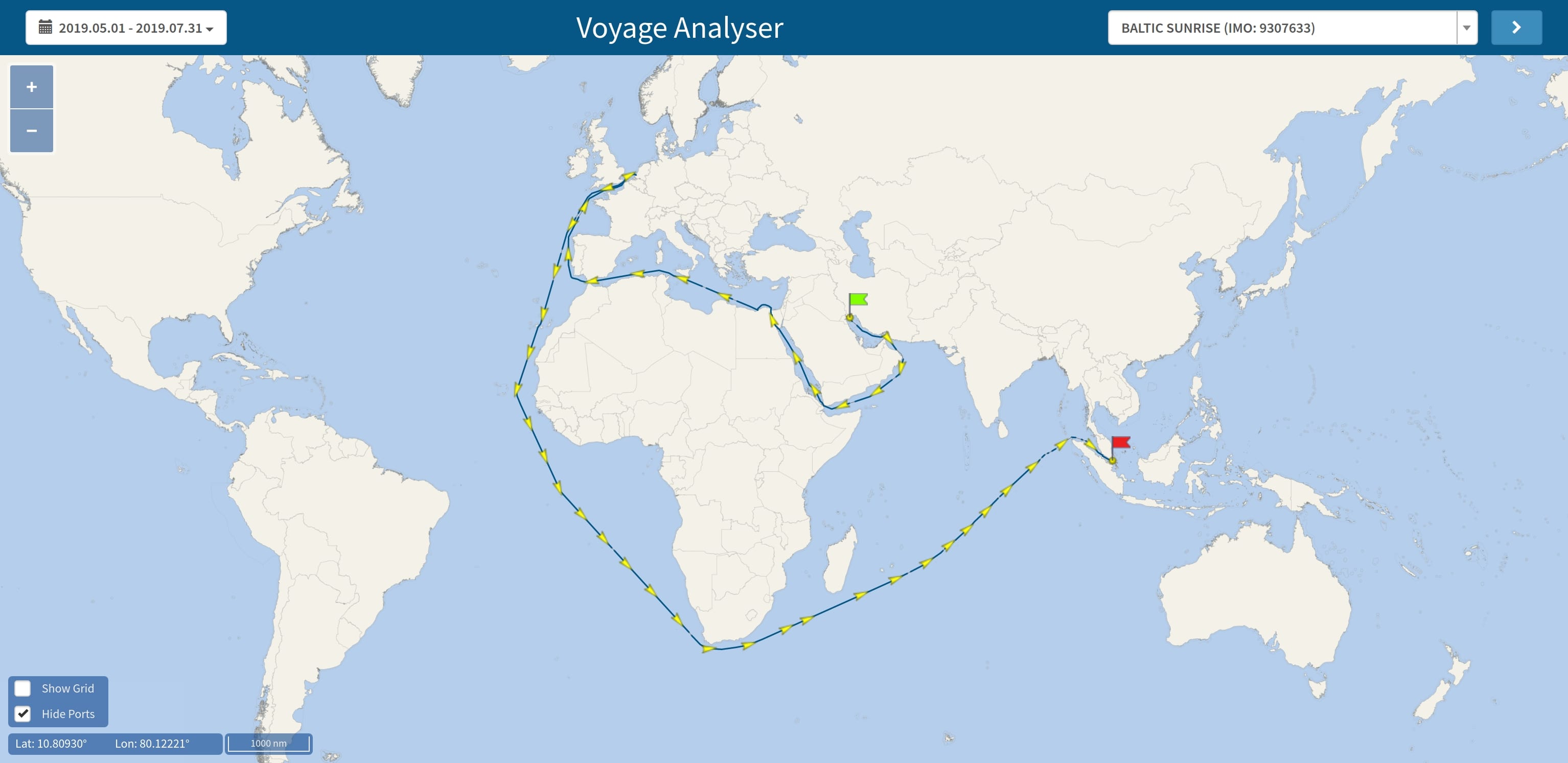 tool for visualisation of AIS ship position data on a satellite map