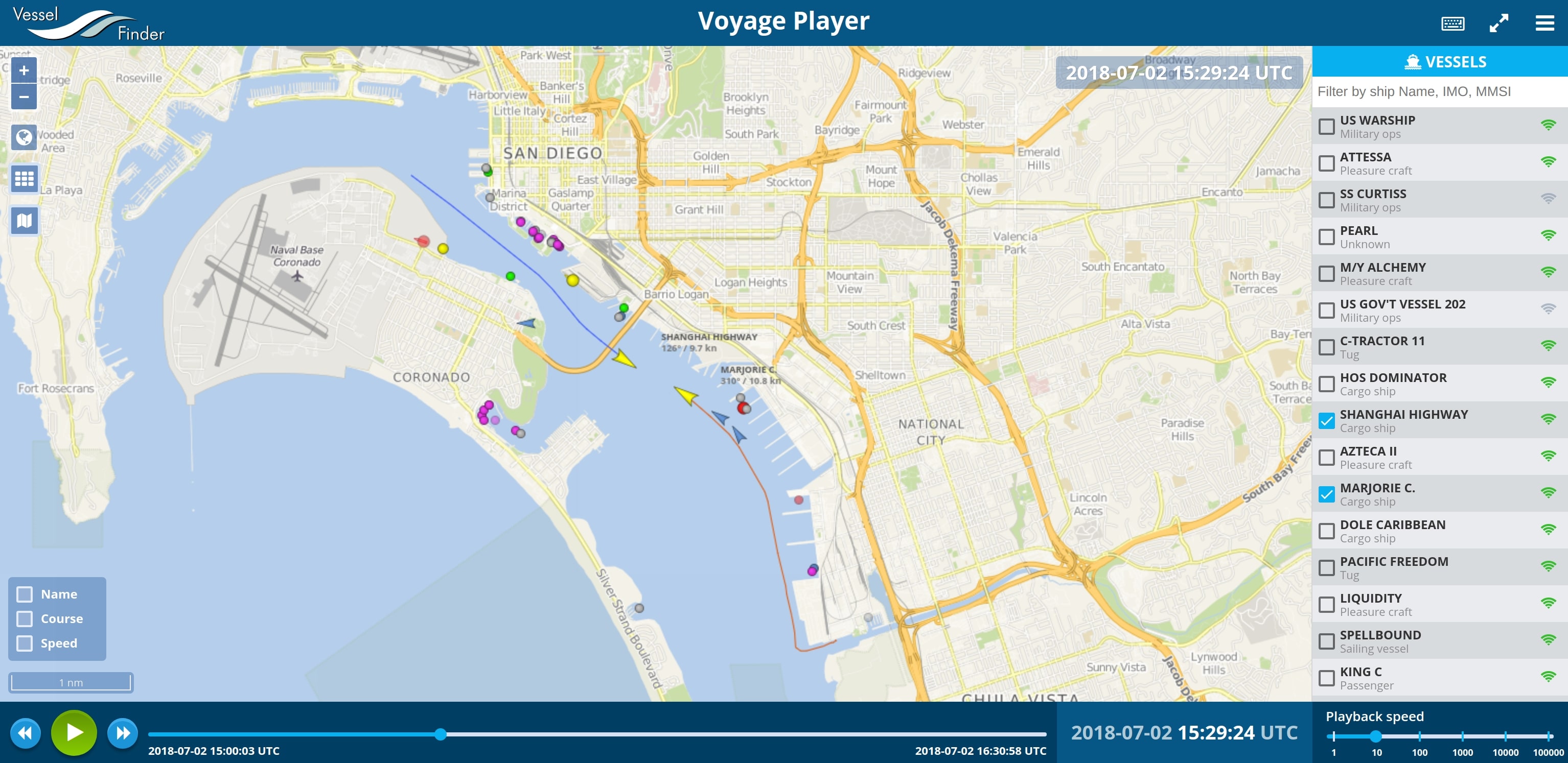 tool for AIS ship position data playback on a navigational chart