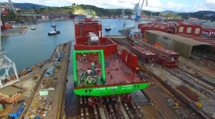 VIDEO: Launch 'Living Stone' at the LaNaval shipyard Bilbao, Spain