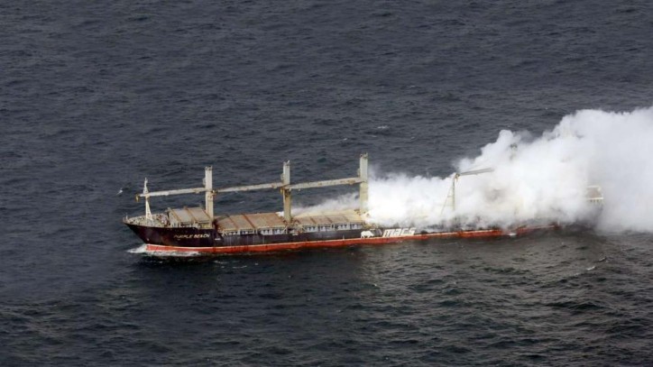 Purple Beach on fire and abandoned in North Sea, threatens to explode