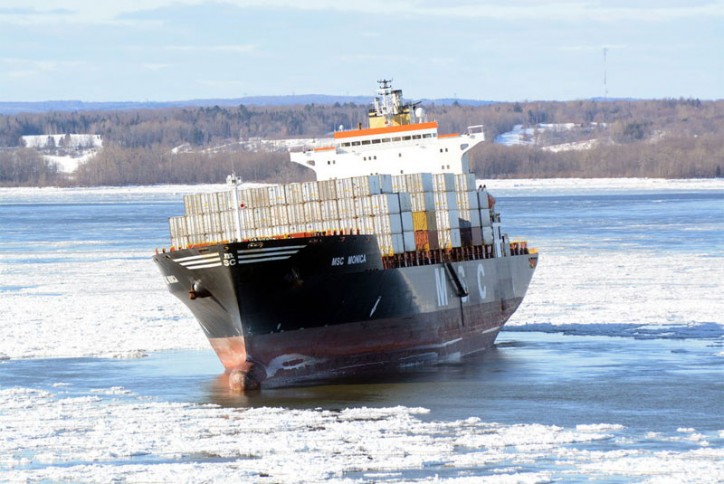 Container ship MSC Monica hard aground on St. Lawrence River