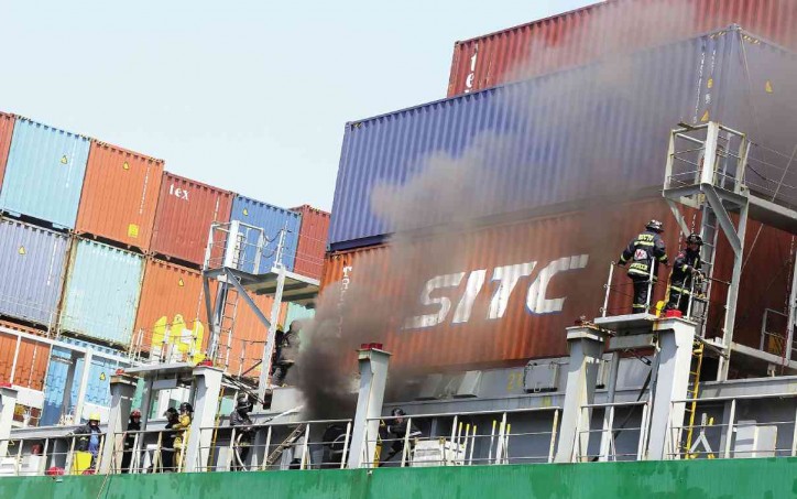 Marshal islands-flagged Container vessel Cape Moreton caught fire in Manila port