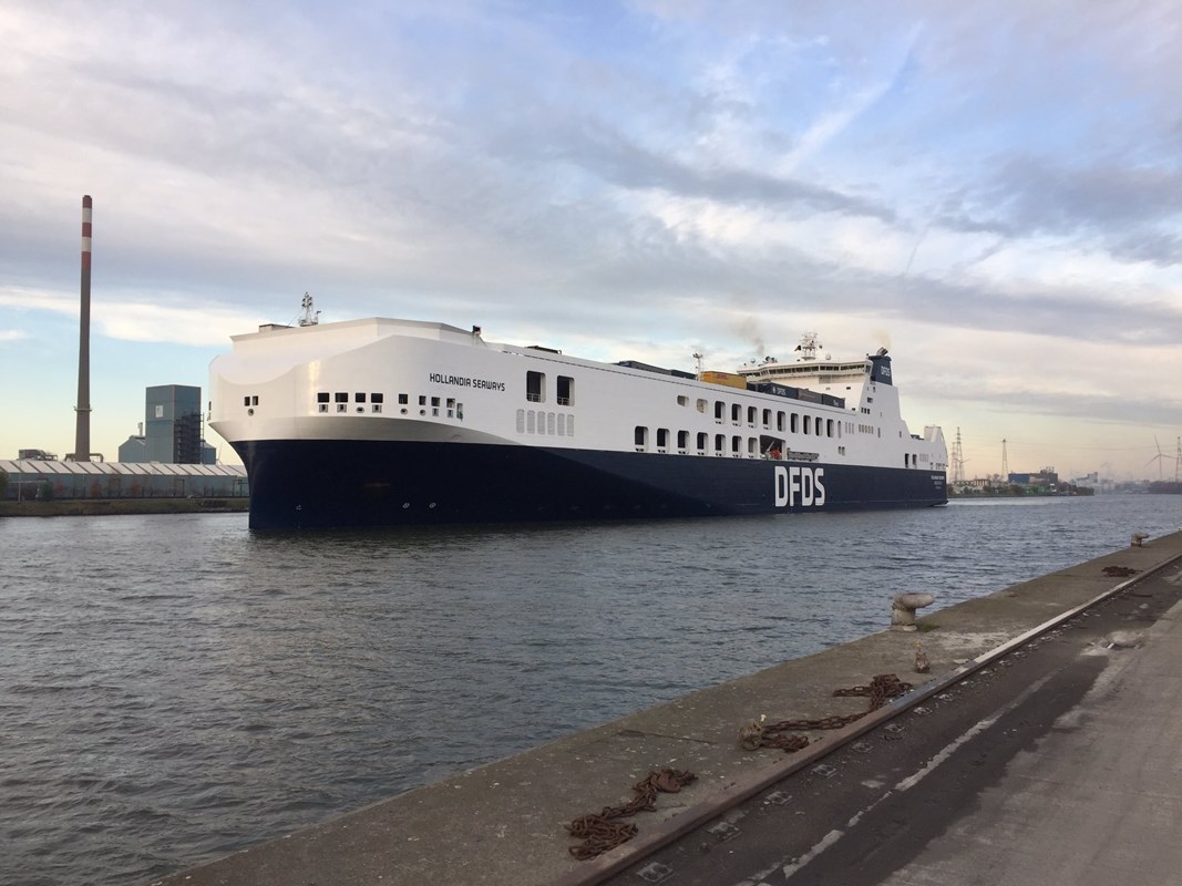 New and largest DFDS ro-ro ship 'Hollandia Seaways' sails between Gothenburg and Ghent in North Sea Port