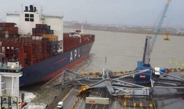 Crane collapsed after being hit by APL container ship in Antwerp