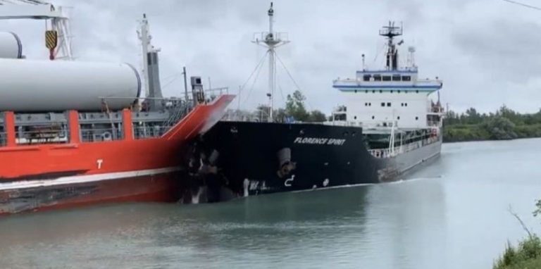 WATCH: General cargo ships collision in Welland Canal, Great Lakes