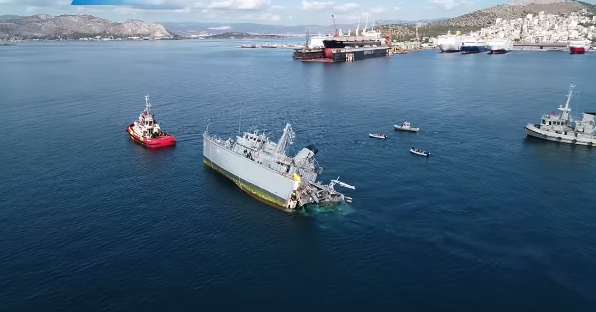 Greek navy minesweeper Kallisto damaged after collision with containership Maersk Launceston