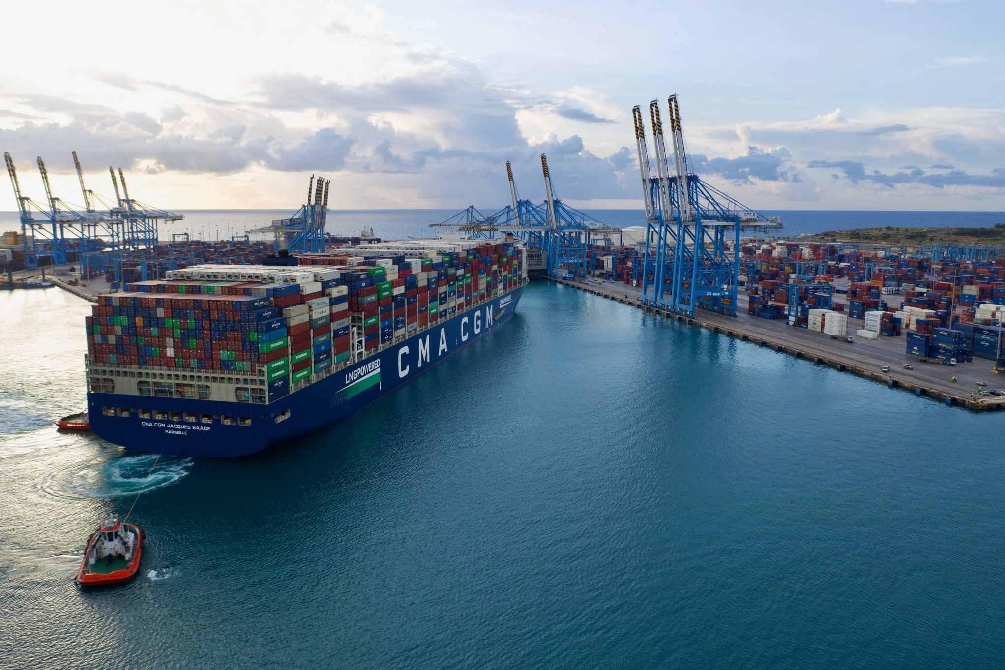 Maiden call in Malta by the CMA CGM JACQUES SAADE, the largest container ship in the world powered by LNG
