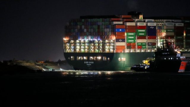 Container ship Ever Given stuck in Suez Canal - refloating efforts continue