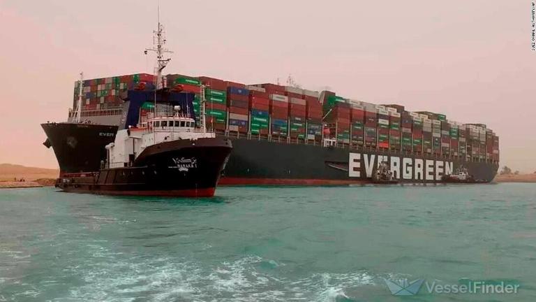 Containership Ever Given under way for departure from Suez Canal