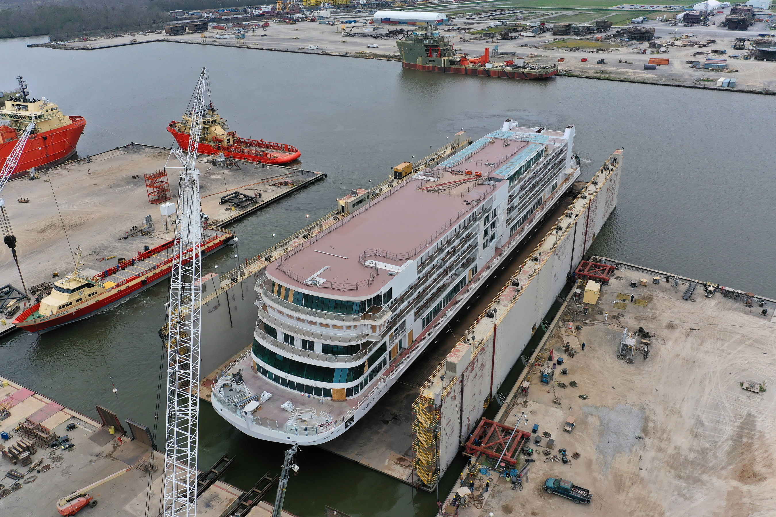 The Viking Mississippi touches water in Louisiana