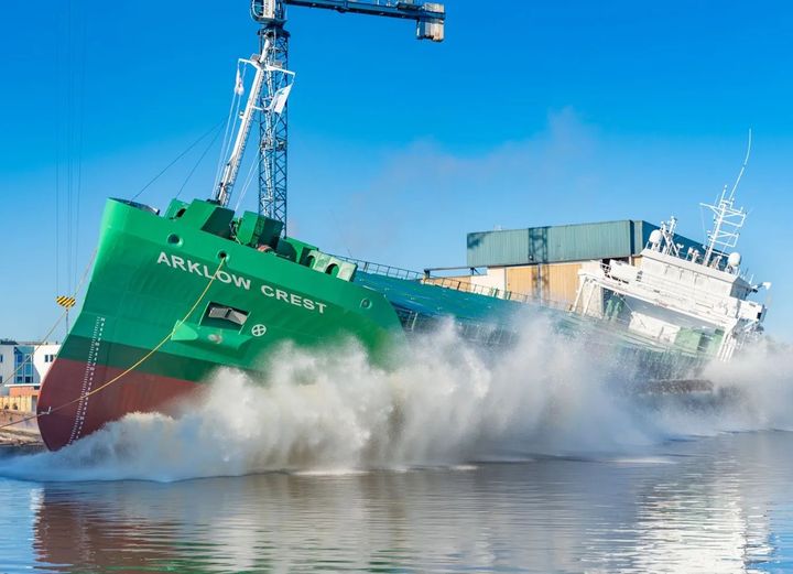 WATCH: MV Arklow Crest successfully launched at the Westerbroek yard of Ferus Smit 