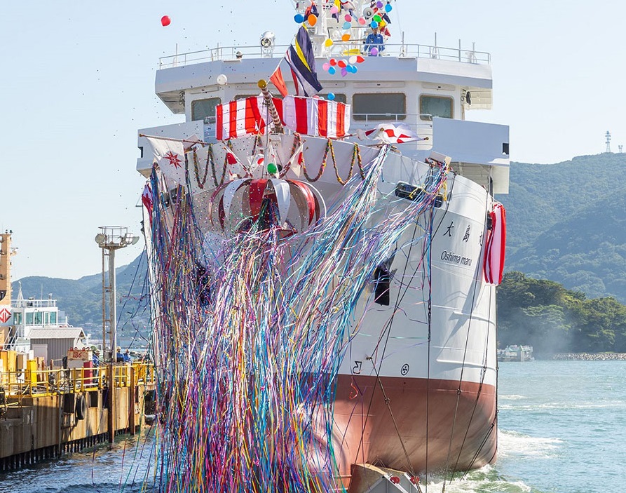 Mitsubishi Shipbuilding Holds Christening and Launch Ceremony in Shimonoseki for Training Ship OSHIMA MARU Built for Oshima College