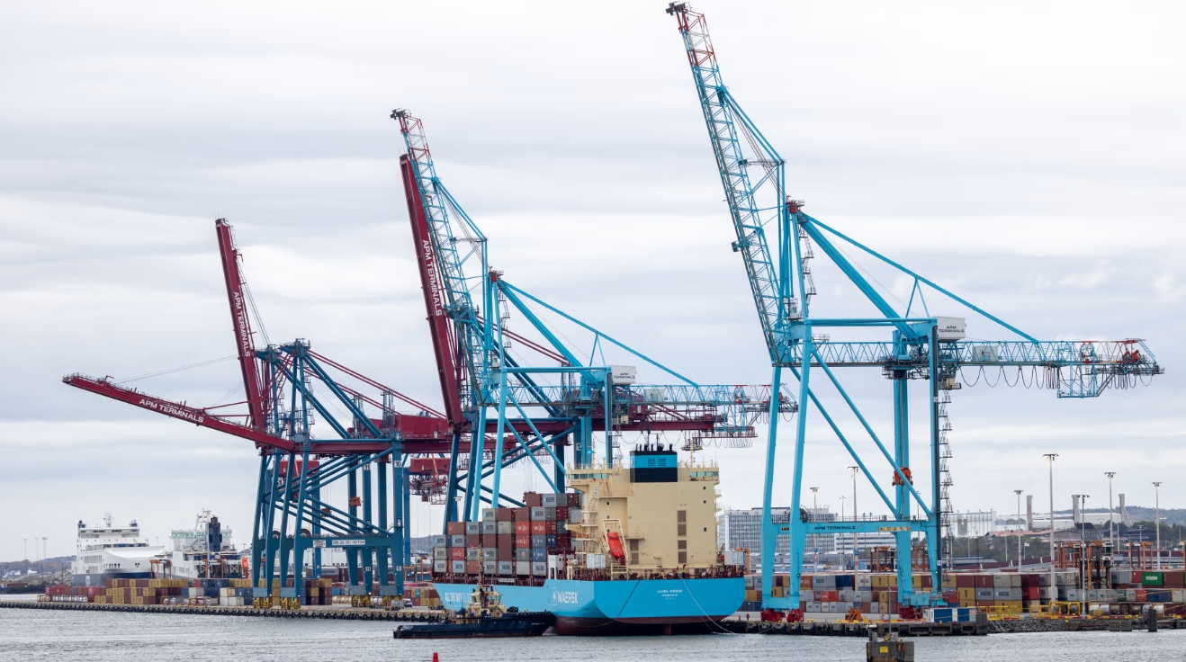 The world's first methanol-powered container ship moored at the Port of Gothenburg