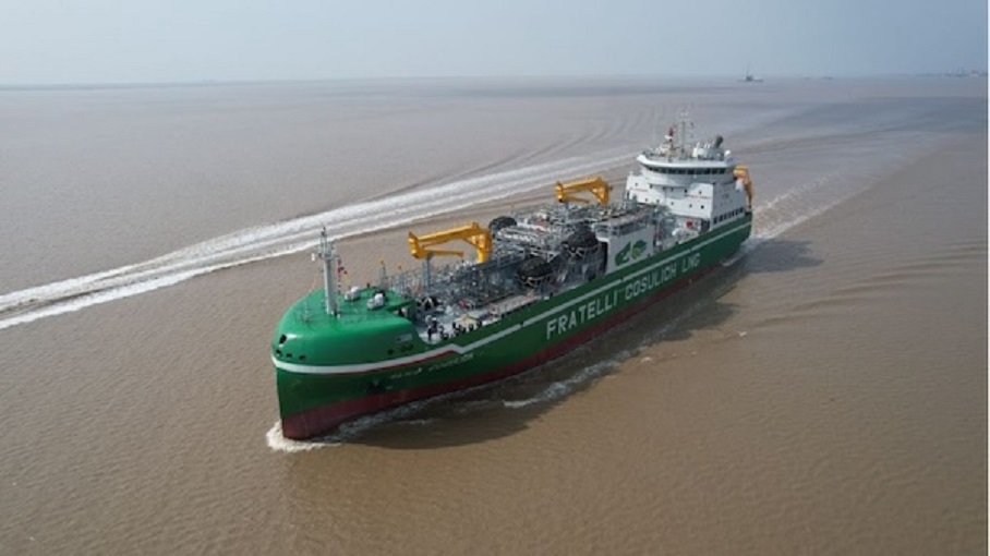 LNG bunker vessel, Alice Cosulich sets sail for Europe from Qidong, China