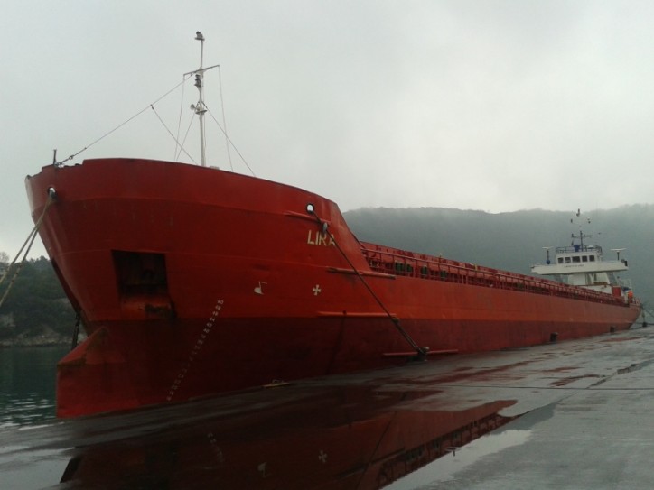 Turkish cargo ship LIRA crashes into bridge construction in Crimea