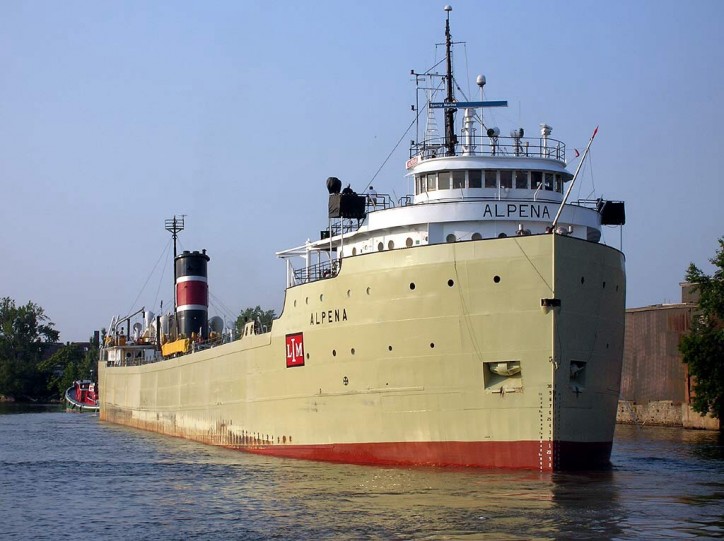 Freighter Alpena heavily damaged by fire in Sturgeon Bay, Wis, U.S.
