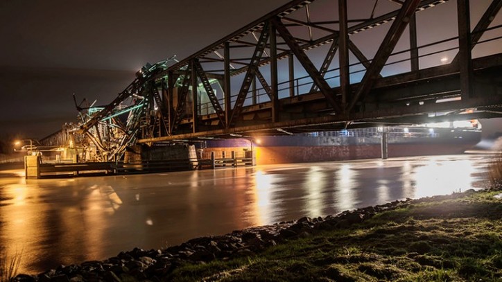 EMS Bridge damaged in Papenburg, Germany after allision with general cargo ship Emsmoon on Dec 3, 2015.