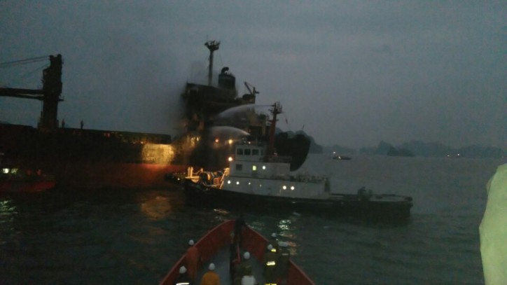 Bulker South Star on fire in Tonkin Bay, Vietnam