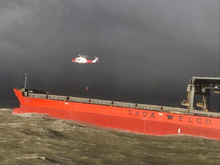 Major rescue operation south-west of Dover after collision between cargo ship and a rock barge (Video)
