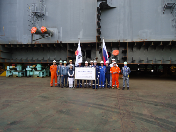 Samsung Heavy Industries holds the keel laying ceremony for the lead ship of the project 42К Arctic Shuttle Tanker