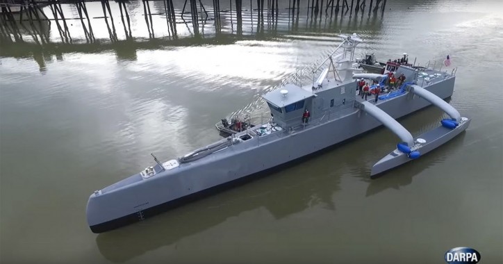 DARPA starts speed testing its submarine-hunting drone ship (Video)