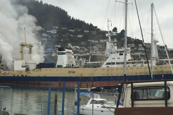 A fire on a fishing ship in Lyttelton Port of Christchurch (NZ) on Apr 18,2016