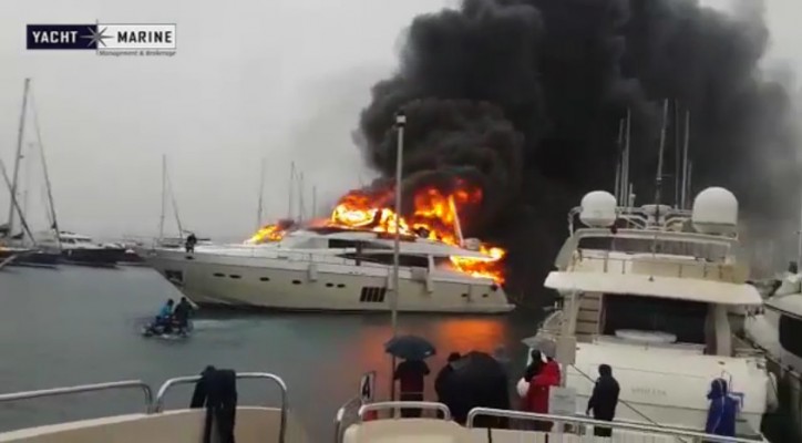Fire destroyed £4m luxury yacht docked in a marina in Mugla, Turkey (Video)