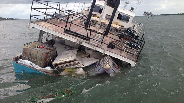 The 59 foot long supply vessel Endeavour ran aground in St. Lucie Inlet off Sewall’s Point, Florida. 