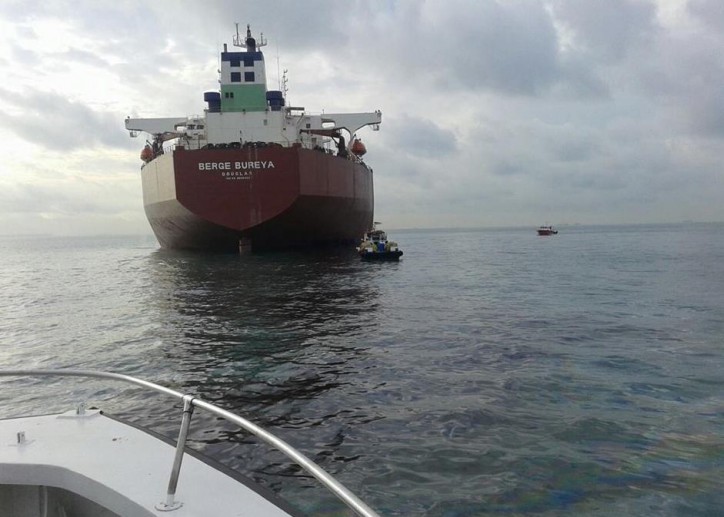 Very Large Ore Carrier Berge Bureya in an oil spill incident off Malaysia in the Malacca Strait