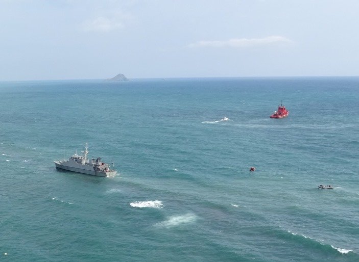Grounded Spanish Minesweeper Turia Refloated, Towed to Port