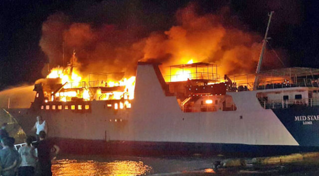 Ferry Med Star engulfed in flames in Tripoli, Lebanon