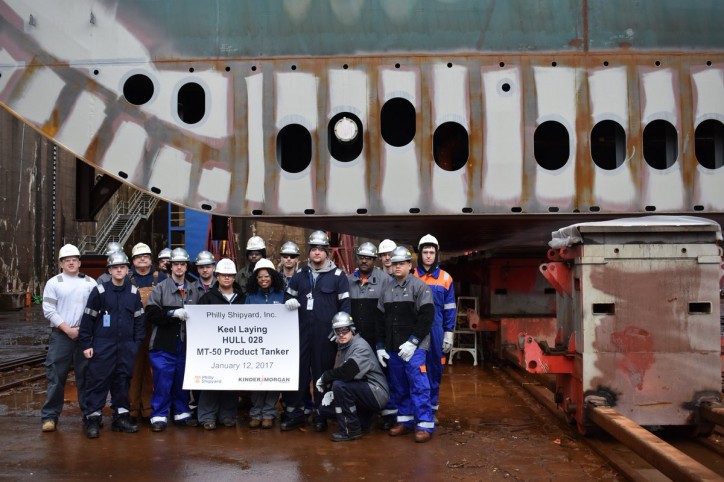 Philly Shipyard Celebrates Keel Laying Milestone for Fourth Product Tanker for Kinder Morgan