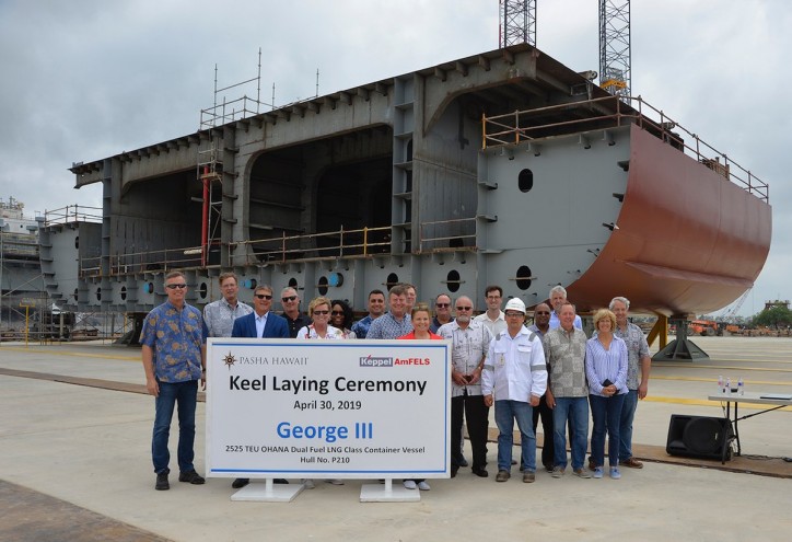 Pasha Hawaii Marks Construction Milestones at Keppel AmFELS for new 'Ohana Class Containerships