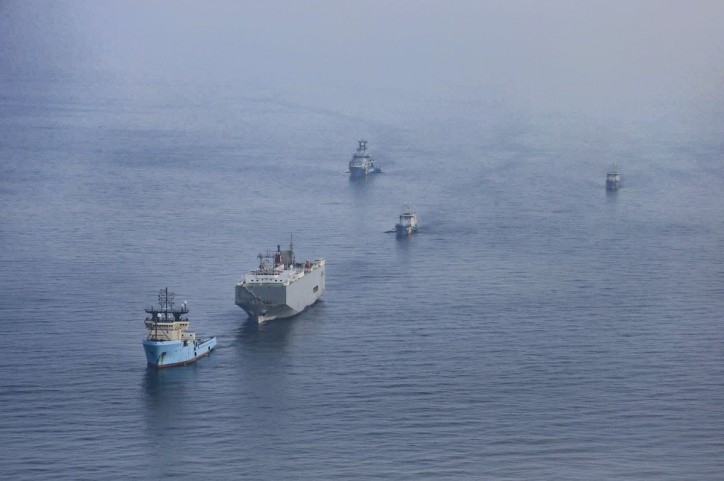 Damaged Kess vessel, Makassar Highway, being towed to Swedish port