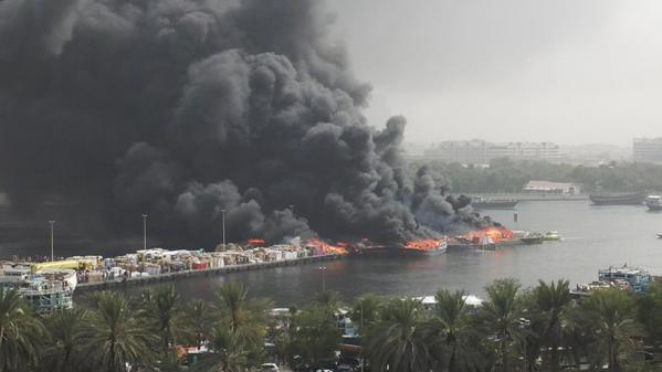 A number of vessels burst into flames at UAE's Dubai Creek