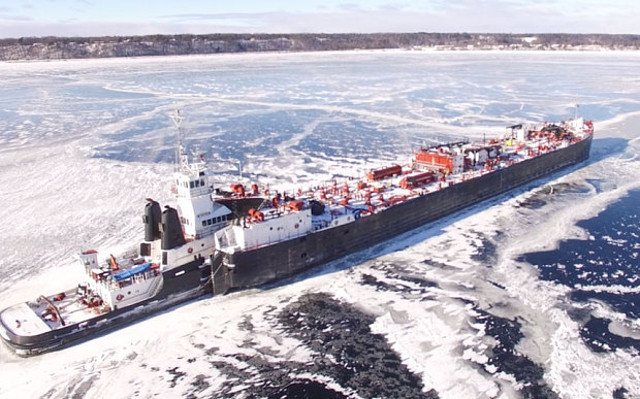 WATCH: Drone Footage Of Ship Frozen In Ice at Lake Michigan