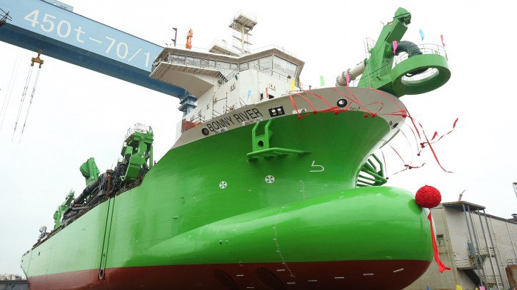 DEME's latest trailing suction hopper dredger Bonny River successfully launched in China