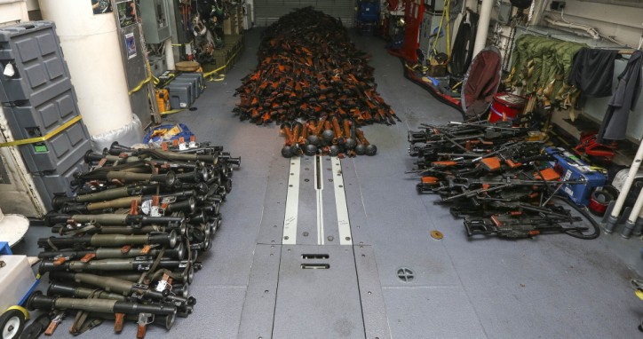 Royal Australian Navy ship HMAS Darwin seizes large weapons cache