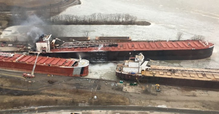 US Coast Guard conducts pollution assessment after vessel fire in Port of Toledo