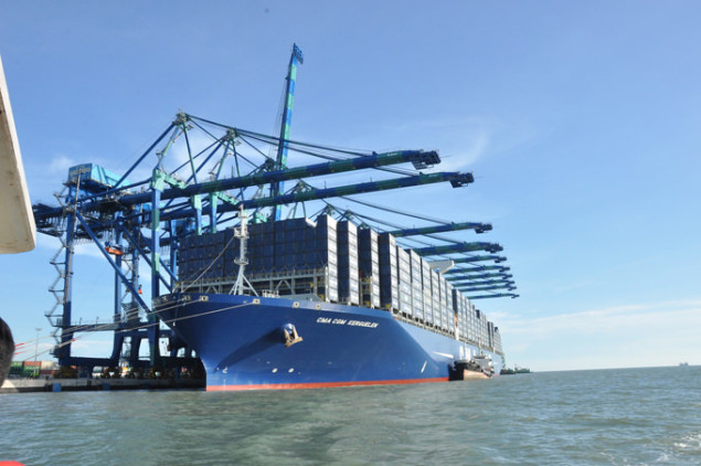 CMA CGM largest container ship arrives at Malasyian Port Klang Terminal