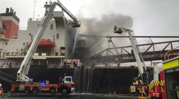 Port Kembla suspends operations after a fire on board self-discharging bulk carrier Iron Chieftain