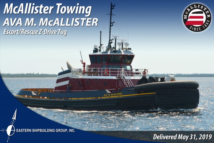 Eastern Shipbuilding Delivers Escort-Rescue Z-Drive Tug AVA M. McALLISTER to McAllister Towing  