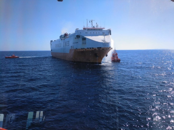 Fire hits vehicle carrier Grande Europa carrying 1,800 cars off Spanish island of Majorca