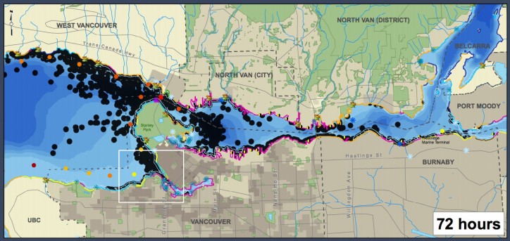 Computer Model shows worst-case scenario for oil tanker spill near Vancouver