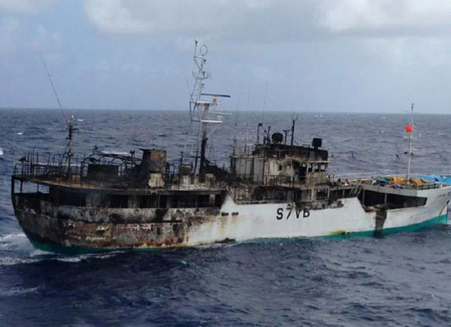 Fishing vessel on fire near Seychelles