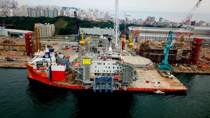 Dockwise heavy-load carrier White Marlin loaded with Aasta Hansteen topside begun its journey from Ulsan to Norway