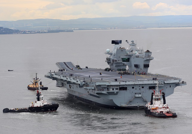 Aircraft carrier HMS Queen Elizabeth sails for the first time (Video)
