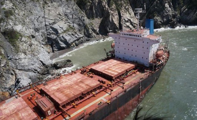 Bulk carrier Los Llanitos gounded by Hurricane Patricia off the Mexican Coast.