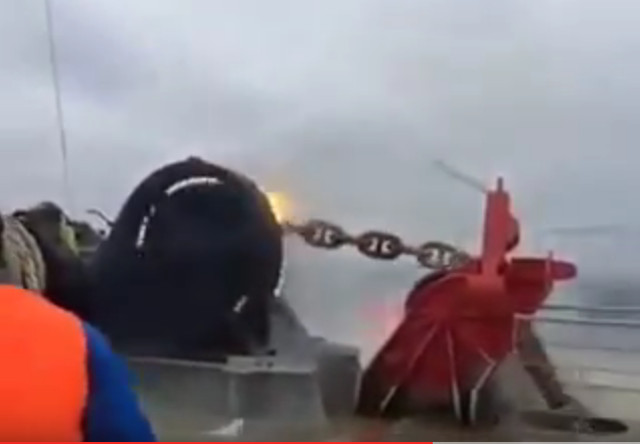 VIDEO: Out of control anchor catches fire on ship