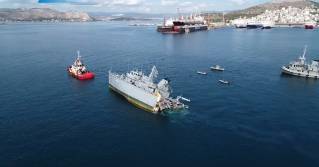 Greek navy minesweeper Kallisto damaged after collision with containership Maersk Launceston